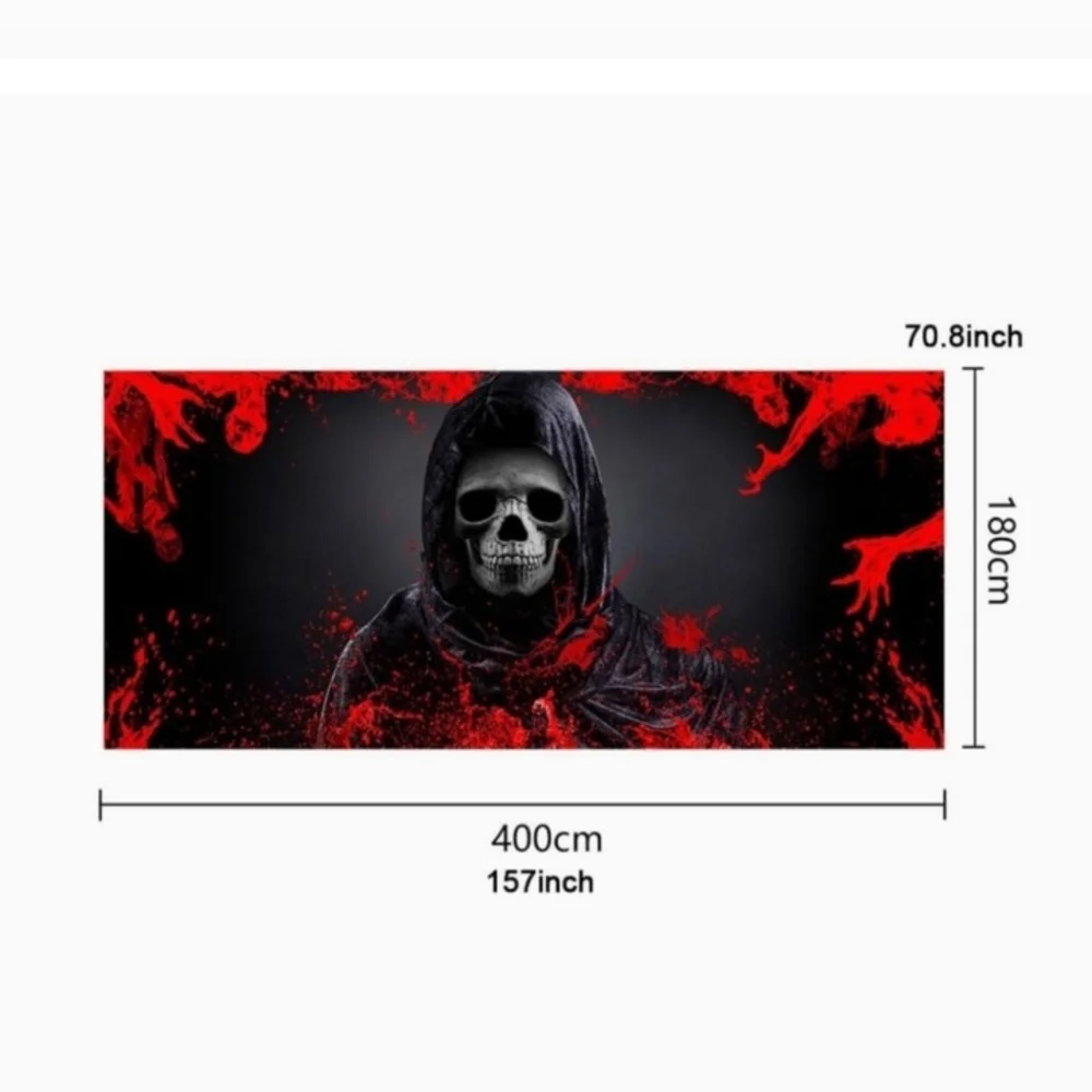 NWT Halloween Oversized Red and Black Skull Terror Grimm Reaper Tapestry 157x70
